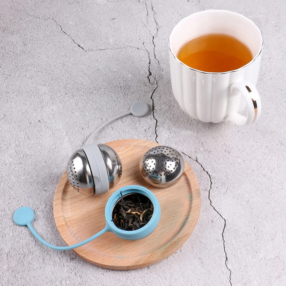 

2pcs Round Ball Filter Stainless Steel Silicone Tea Strainer Excellent Filtering Easy Clean Tea Leaf Diffuser Kitchen