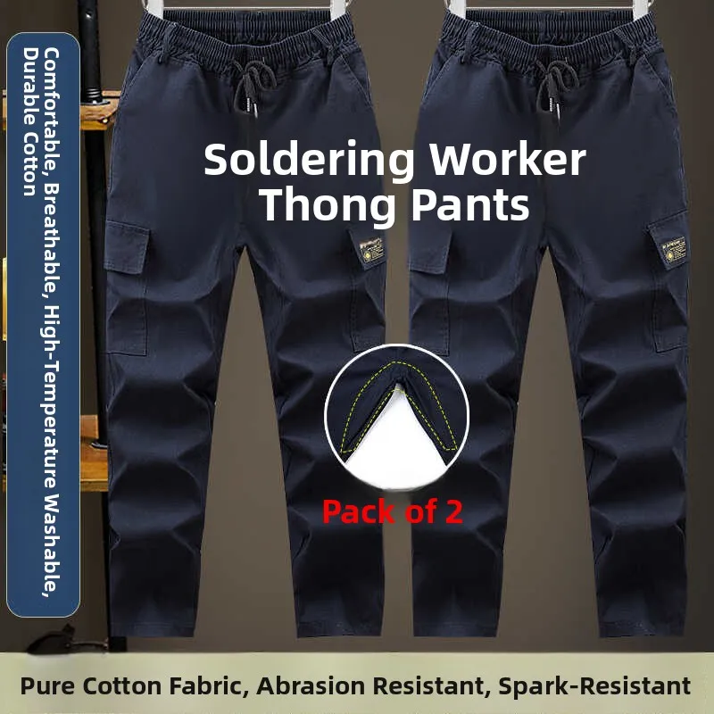 Pantaloni da Lavoro in Puro Cotone Rinforzato, Vestibilità Ampia, Doppia Chiusura, Resistenti all'Arco Elettrico, Pantaloni Casual Protettivi per Saldatori