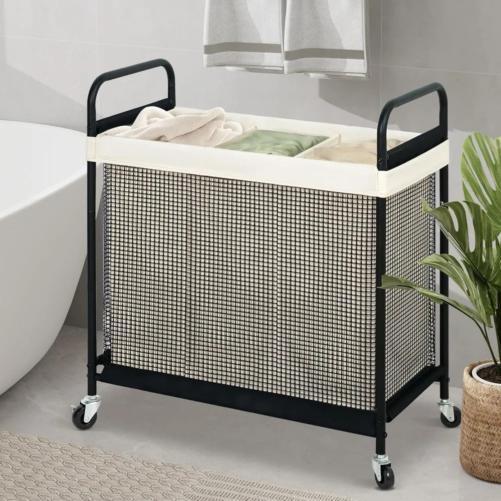 3-Section Rolling Laundry Sorter Cart, 120L Capacity with Removable Washable Bags & Locking Wheels for Home