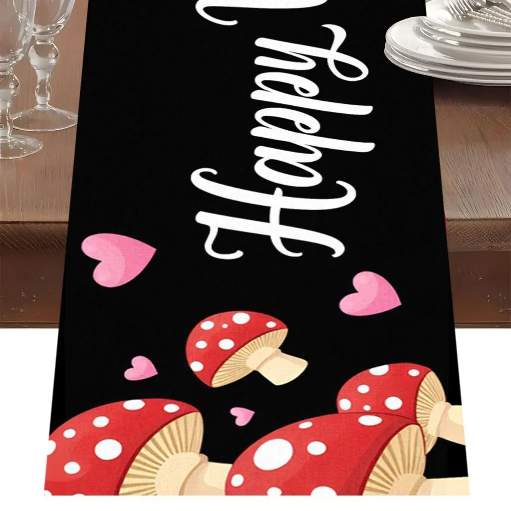 1 Piece of Happy Valentine's Day Pattern Table Runner, Suitable for Valentine's Day, Tablecloth and Home Decoration Fabric, for Family Gatherings, Home Decoration, Indoor Coffee Table, Living Room and Kitchen Dining Room