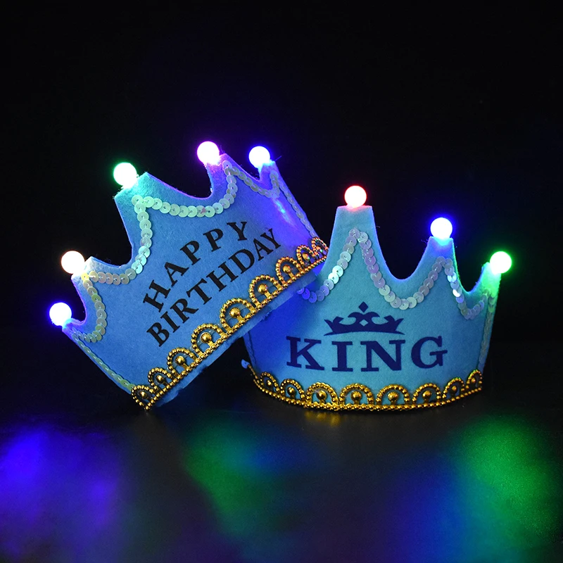 LED Crown Headband Happy Birthday Cap Girl Boy Luminous Hat Headband for Adult Kids Birthday Party Photo Props Decor Baby Shower