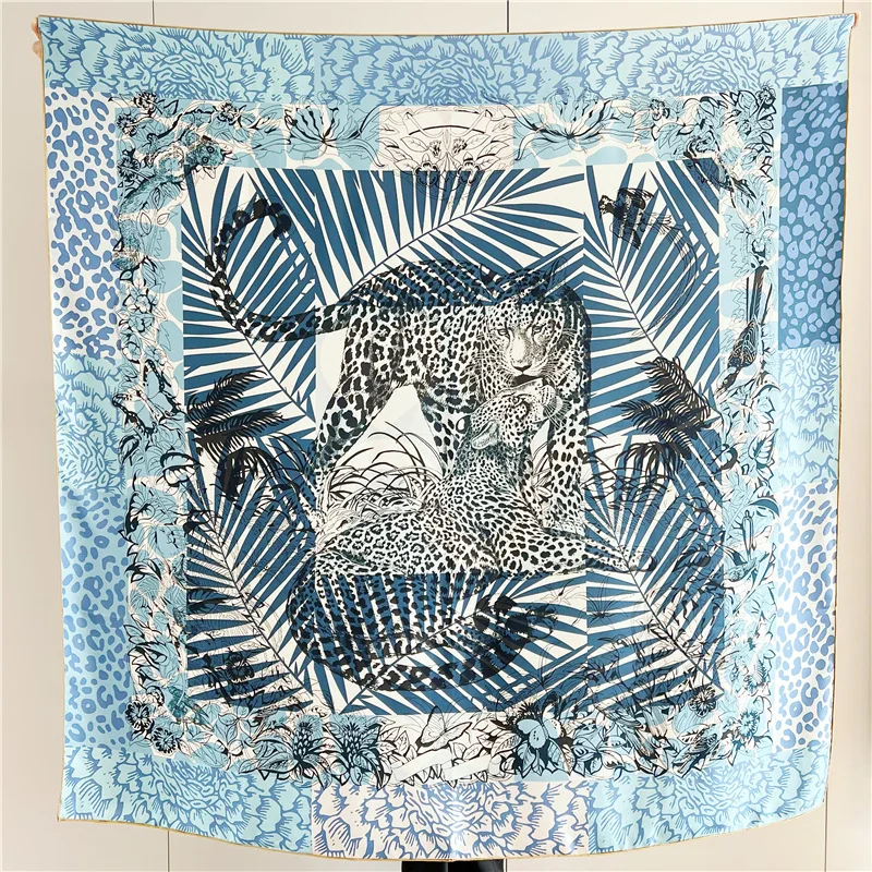 Lion Print Silk Scarf Luxury Designers Hand-rolled Edges Large Shawls Women Bandanas Accessories Belt Hair Neck Decorations view 2