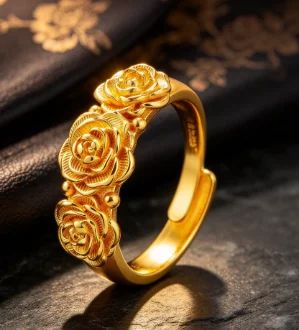 Three-dimensional rose-shaped ring, charming style, versatile and easy to pair. 9999gold