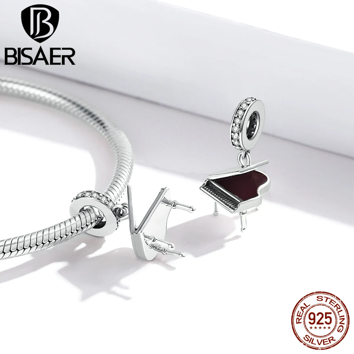 BISAER Grand Piano Charms 925 Sterling Silver Musical Instrument Pendant Beads For Bracelet Necklaces DIY Jewelry ECC1733