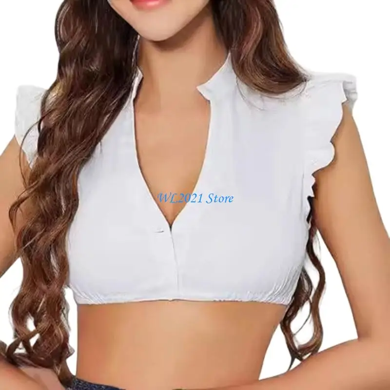 

G5GC Authentic German Dirndl Blouse Beer Garden Blouse Ruffle Caps Sleeve Crop Tops Traditional Bavarian Oktoberfest Blouse