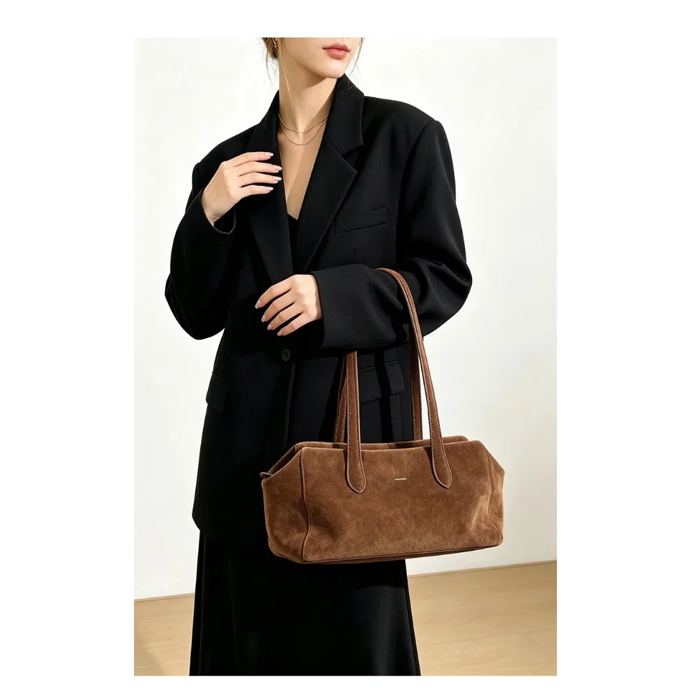Frosted Suede Bowling Texture Unique Fashion Simple Casual Daily Simple Versatile Commuter Leather Portable Shoulder Underarm