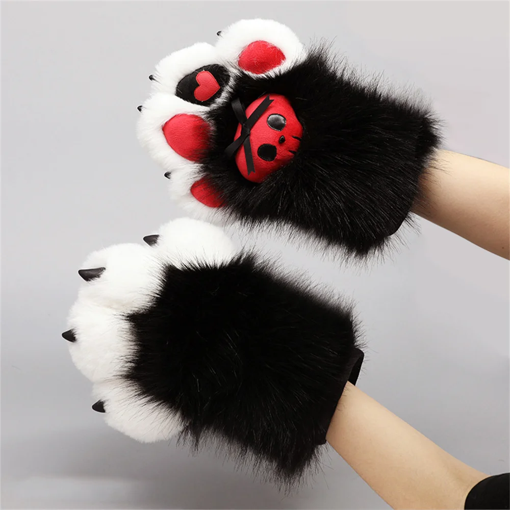 1 Pair Furry Beasts Paw Gloves Fursuit Sweet Cool Cos Props Cute Skull Cat Nails Claws Gloves Anime Lolita Cosplay Mittens