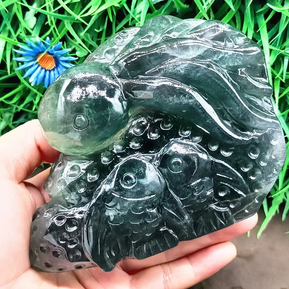 Natural Energy Gem Clear Quartz Crystal Carving Octopus Reiki Fashion Gift, Chakra Demagnetism and Healing Home Decor