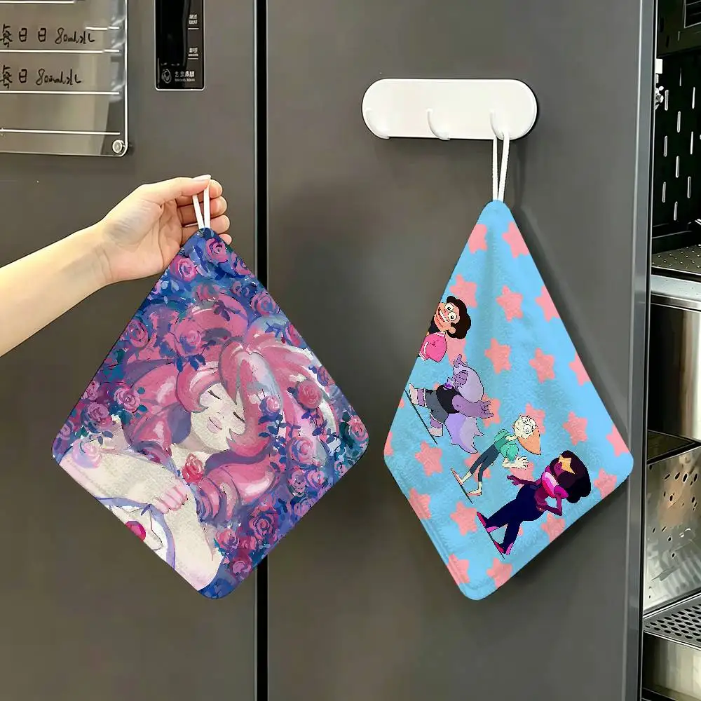 Anime Game Steven Universe Hanging Kitchen Towel, Polyester Cotton Fabric, Absorbent Hand Wiping Towel for Home Dormitory
