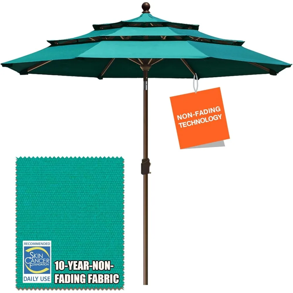 

USA 10-Year-Non-Fading 9Ft 3 Tiers Market Umbrella Patio Umbrella Outdoor Table Umbrella with Ventilation, Teal