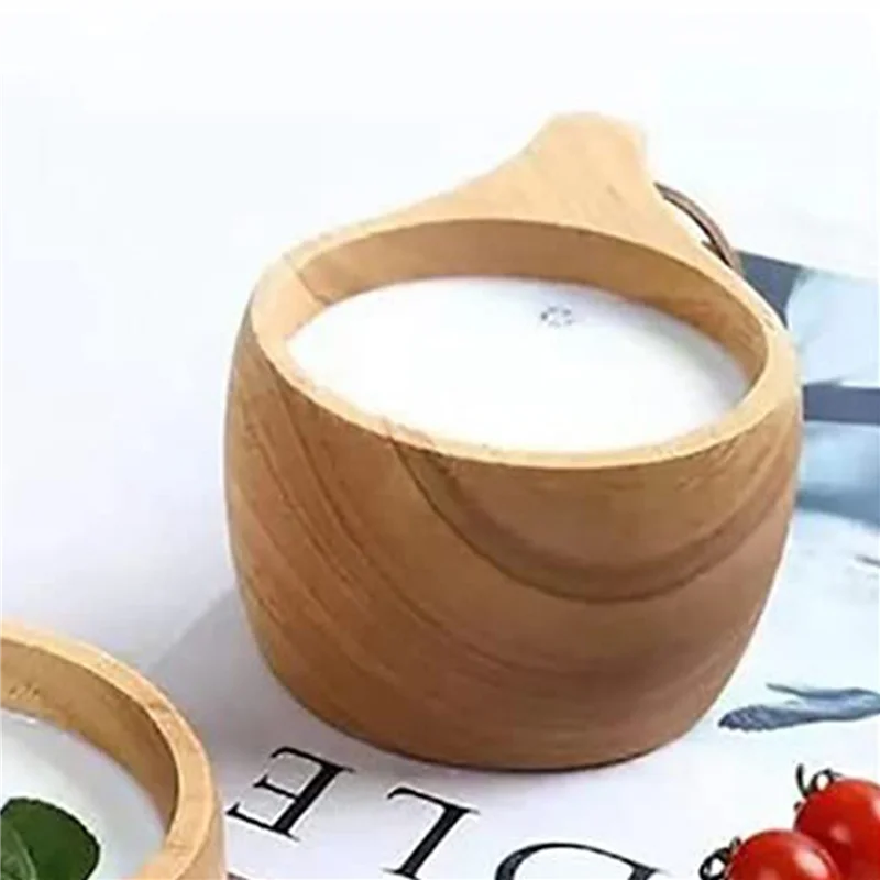 

AT29-6Pack Nordic Style Wooden Cup Kuksa Cup Portable Outdoor Camping Drinking Mug Wooden Coffee Cup With Wooden Spoon