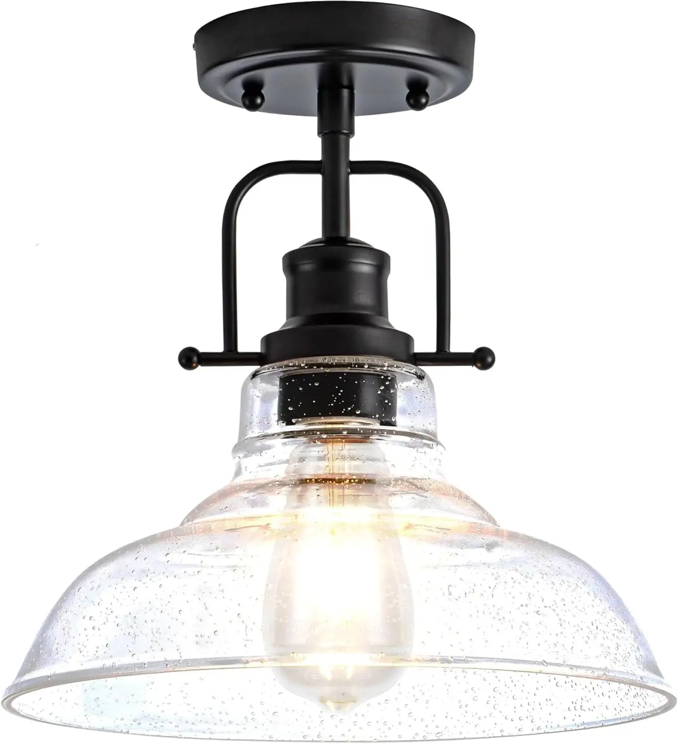 

Farmhouse Flush Mount Ceiling Light, Black Metal Frame with Seeded Glass, for Kitchen Island Entryway Porch Foyer