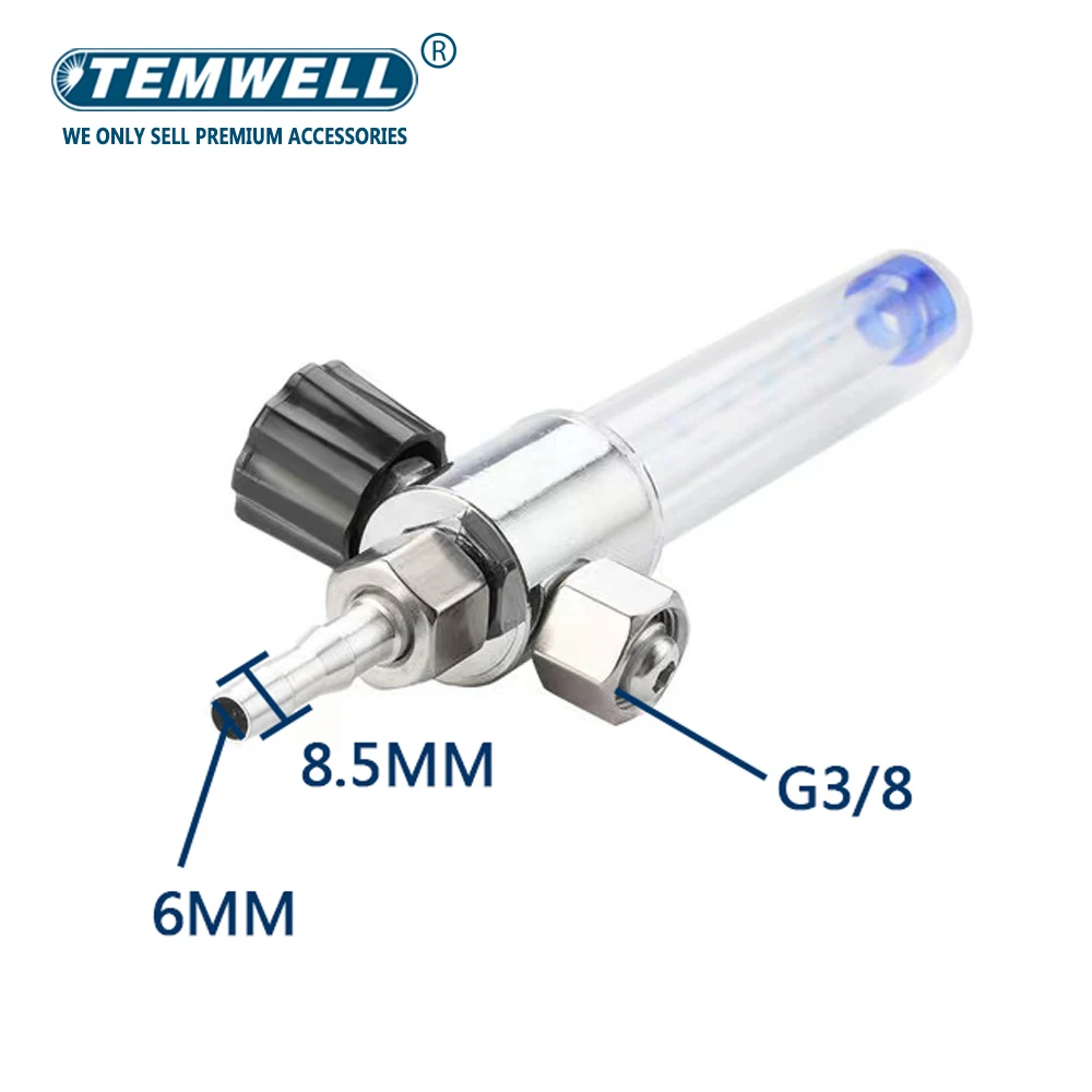 G3/8 Thread 6mm Barb Argon Ar CO2 Gas Flow Meter Ar Welding Regulator 0.35 MP