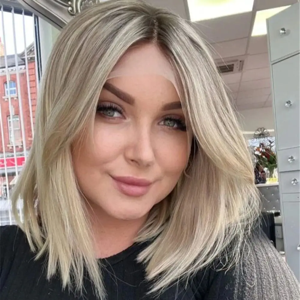 

Синтетический парик-каре с пробором посередине, платиновый блонд, термостойкий, короткие волнистые волосы для женщин, модный