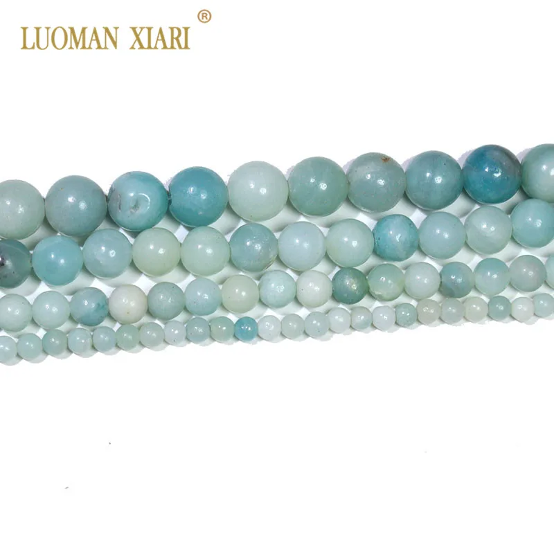Groothandel Ronde Blauwe Amazoniet Natuursteen Ronde Losse Kralen Voor Sieraden Maken DIY Armband 4/6/8/10/12mm Strand 15.5\'\'