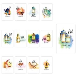 12pcs Eid Mubarak Postcards Ramadan Party Seat Card Place Cards Happy Eid Muslim Party Invitation Cards Ramadan Kareem Decors