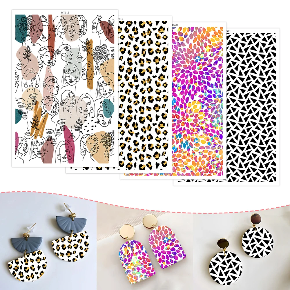 Face Leopard Print Oval Shape Background Soft Ceramic Earrings Water Transfer Paper Sticker for Jewelry Making
