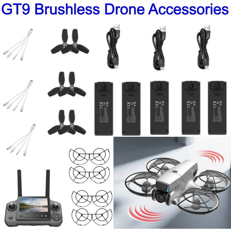 LSRC GT9 Drone Battery 3.7V 1200mAh Propeller USB Line GT9 RC Drone Battery Blades Protect Framework GT9 Accessories Spare Parts