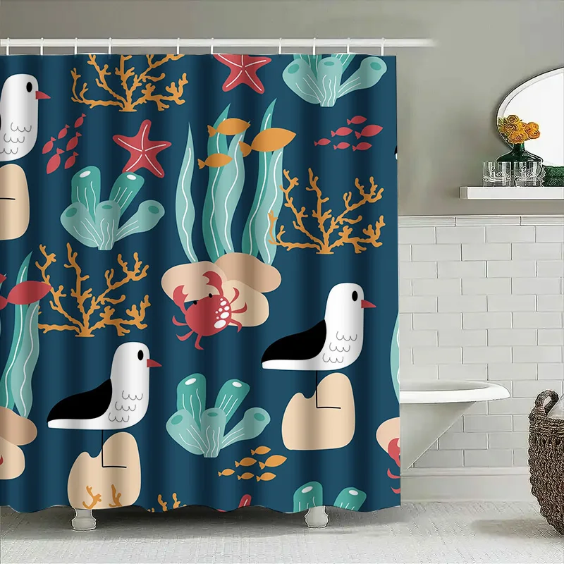 

Занавеска для душа «Подводный мир», современный рыбный коралловый дизайн для декора ванной комнаты, 180 см, водонепроницаемый тканевый коврик для ванной с крючками # 342