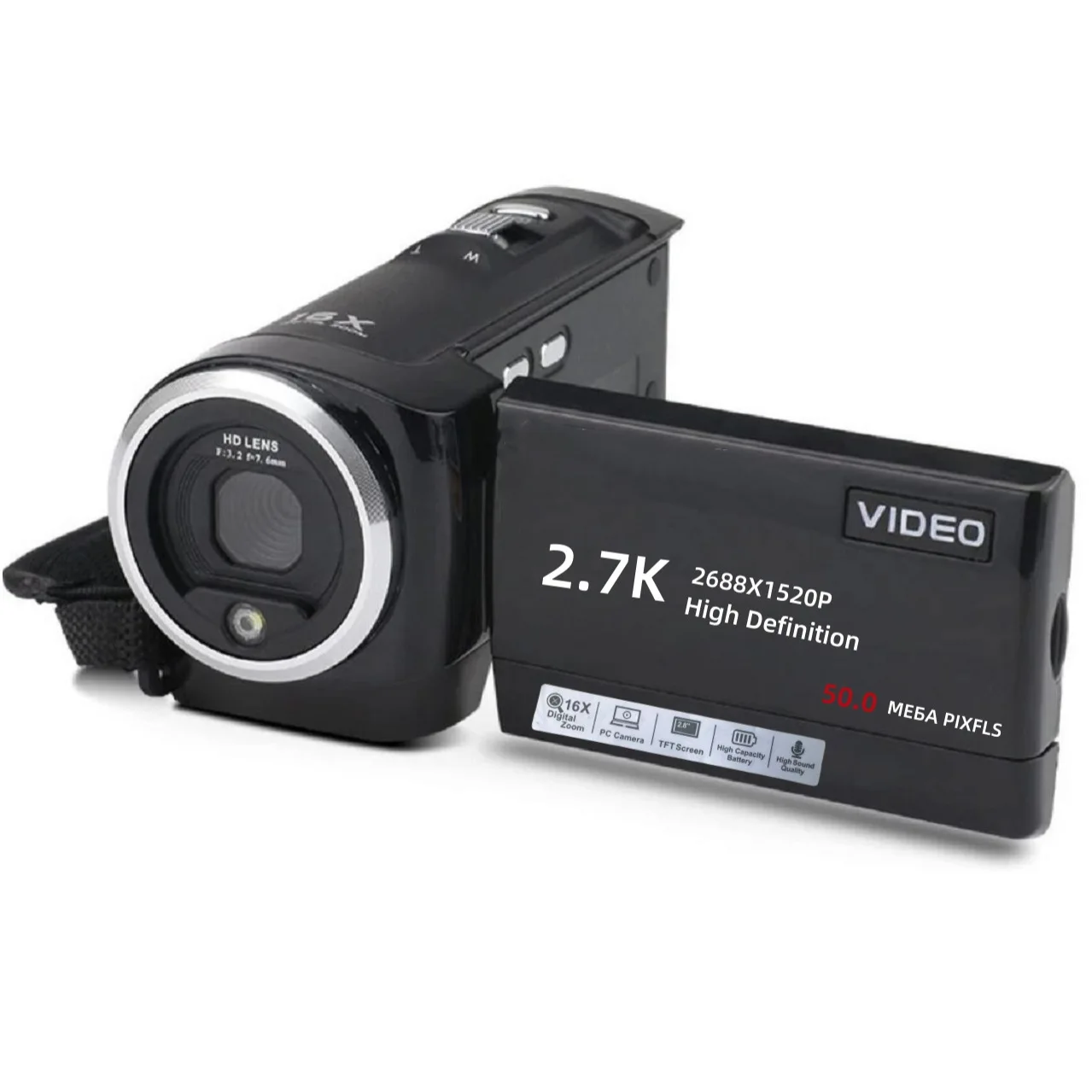 

STLF New 2.7K HD 50MP Digital Camcorder with 2.8" 270° Rotating Screen & 16X Zoom, Rechargeable Battery for Travel Vloggi