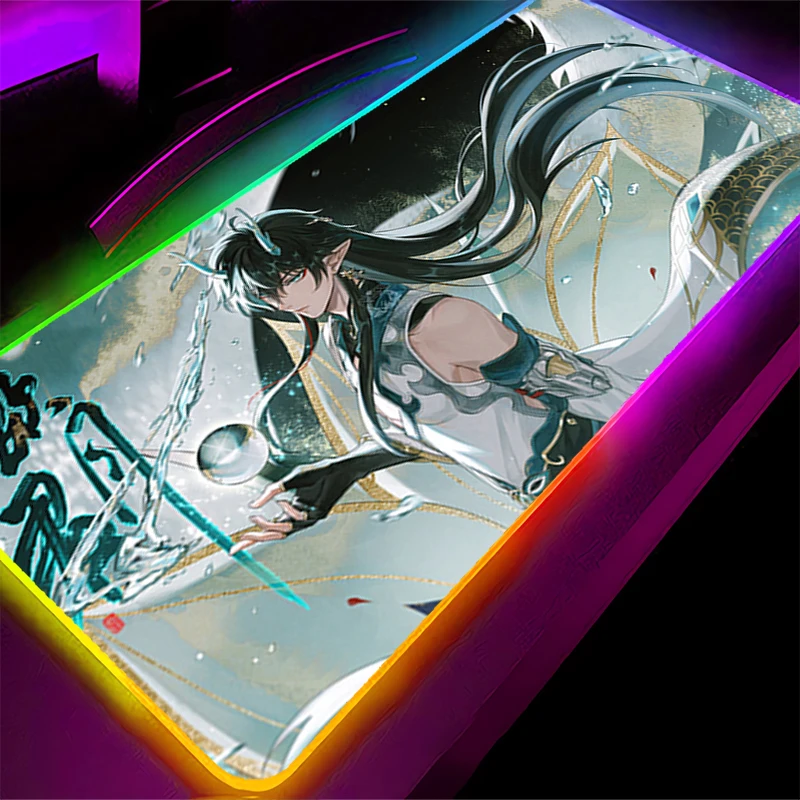 

RGB LED Mouse Pad Laptop Keyboard Pad Non-Slip Gaming Mat PC Accessories HD Mousepad Rubber H-honkai Star Rail Dan Heng Desk Mat