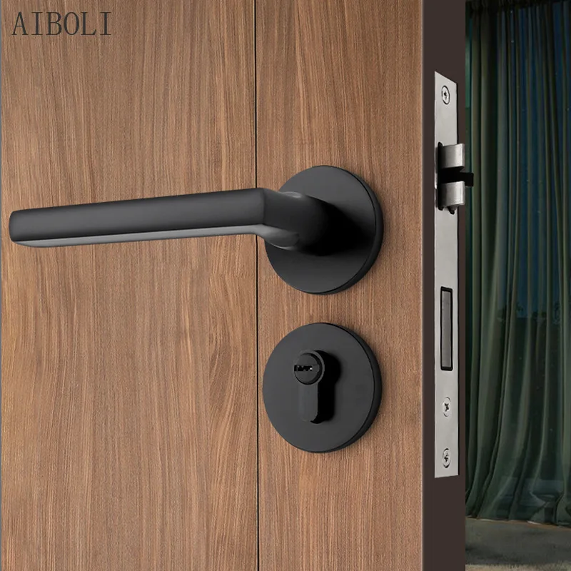 

Indoor Silent Door Lock Bedroom Wooden Door Room Door Lock Household Room Handle Lock Black Split Magnetic Lock