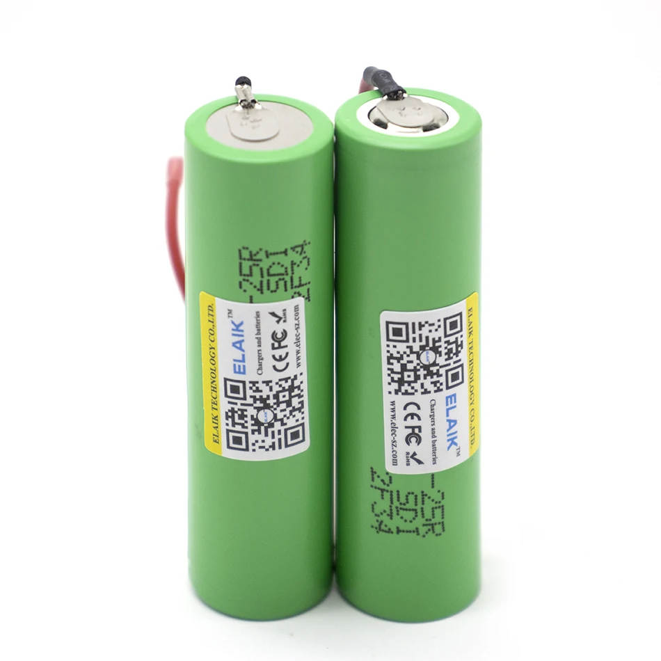 INR18650-25R Bateria Recarregável, 2500mAh, 3.6V, Fio DIY, Marca ELAIK 18650, 100% Original