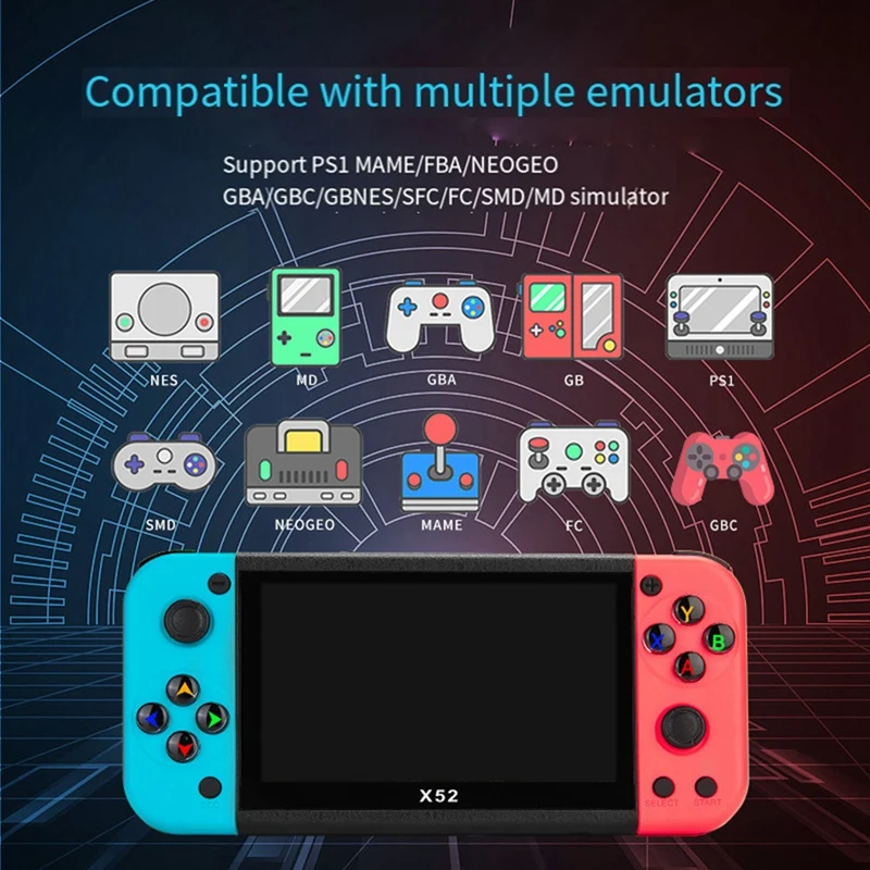 X52 Handheld Game Console HD 5.1 Inch Portable Retro Game Console Built-In Retro Classic Games Audio Video Player Easy Install