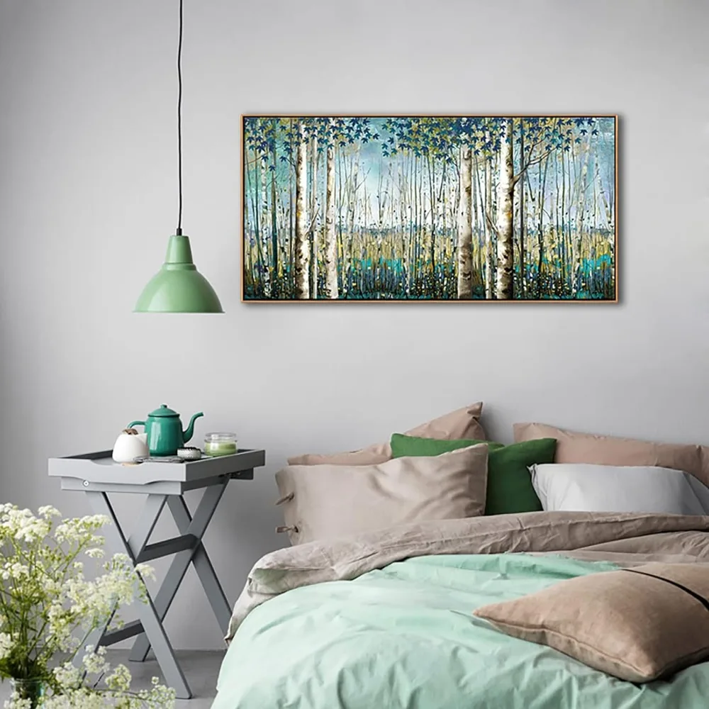 

Green View White Birch Forest Canvas Nature Plant Picture Wildlife Trees Landscape Artwork Home Framed Wall Art for Living Room