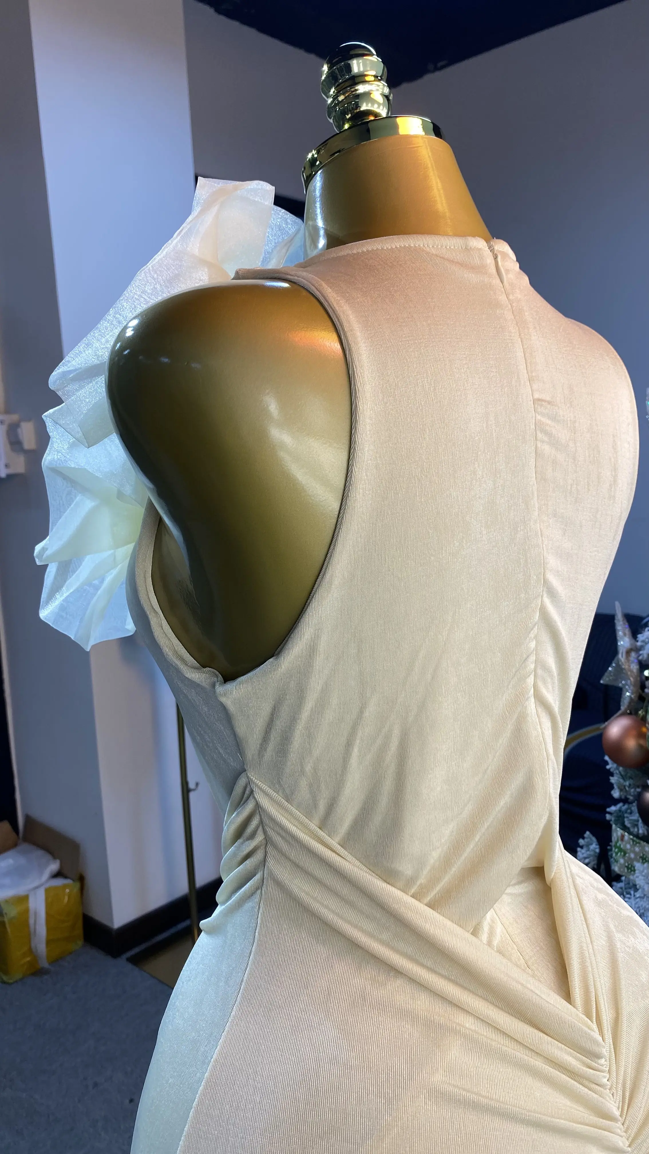 Elegant mermaid pleated Maxi evening gown, summer three-dimensional women's wear, washable woven dress-GZXX302