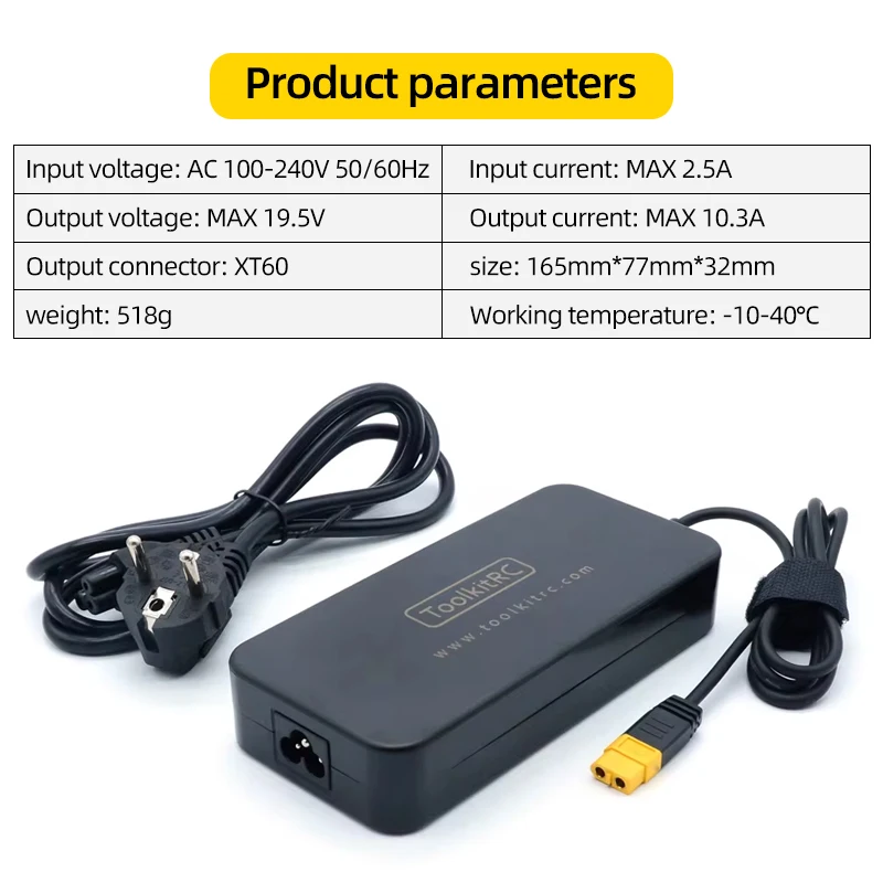 ToolkitRC ADP200 محول 200 واط 19.5 فولت امدادات الطاقة مع XT60 موصل ل M6 M7 ISDT Q6 T6 RC يبو بطارية شاحن ميزان الطائرة بدون طيار