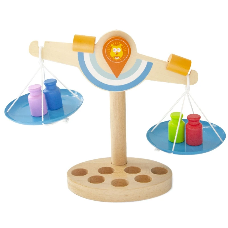 HOT-Cartoon Wooden Lion Balance Scale Weigh Libra Pendulum Early Learning Developmental Toys Kids Baby Math Toy Gift