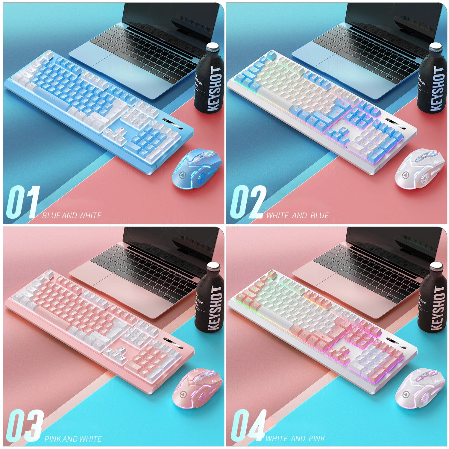 KM01 Wireless Luminous Rechargeable Keyboard and Mouse Set Type-C Computer Accessories External Keyboard and Mouse