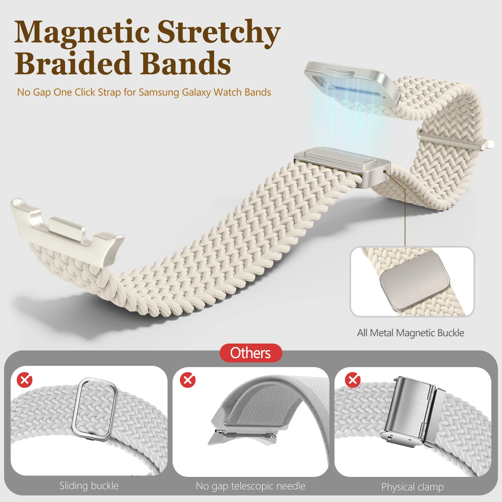 pulseira For Samsung Galaxy Watch 8 Strap 44mm 40mm Nylon Bracelet correa belt Galaxy Watch 8 classic 46mm Magnetic Braided Band