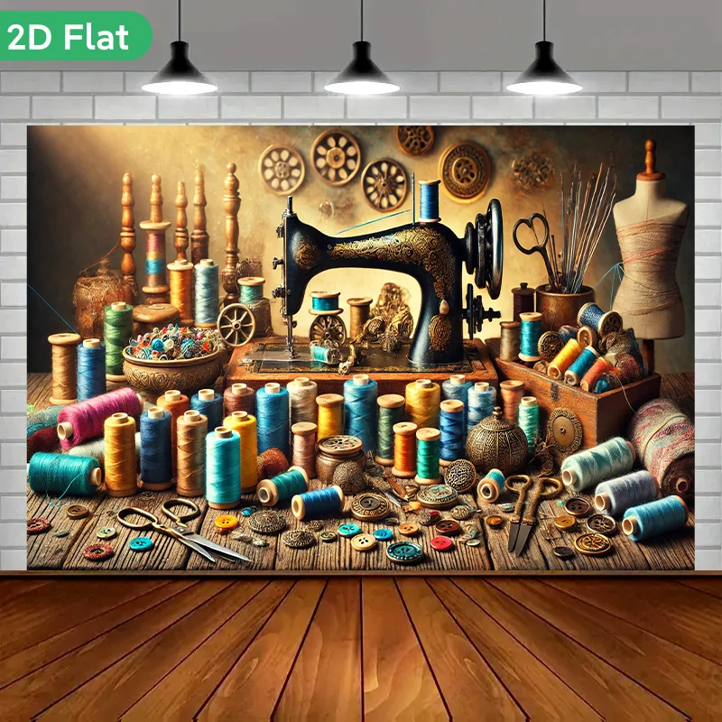 Vintage Retro Sewing Atelier Wall Tapestry Art Steampunk Machine Craft Workshop Textile Spool Decoration Decor Room Wall Art
