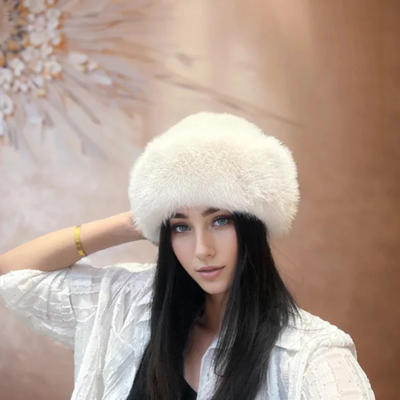 Simple Solid Color Imitation Mink Warm Fisherman Hats For Women\'s Winter Outdoor Thickened Plush Ear Protection Bucket Hat