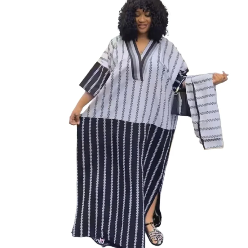 

2025 African Plus Size Dresses for Women Spring Autumn African V-neck Half Sleeve Wedding Party Evening Long Dress Robes Gowns