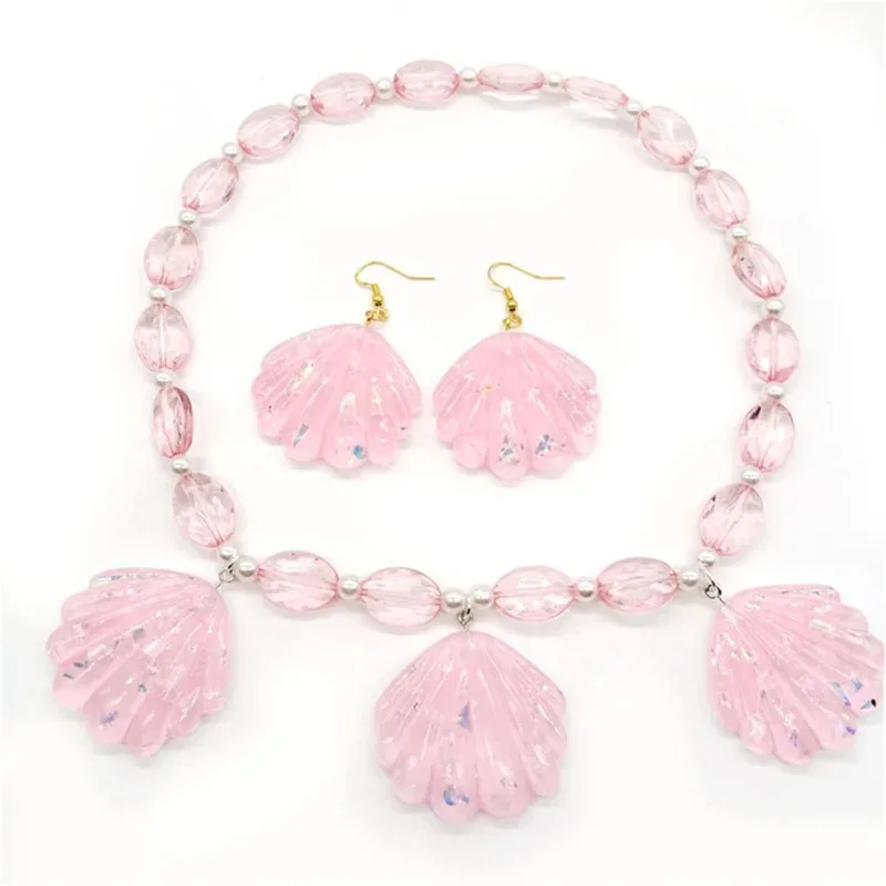 AD1 الصيف الفتيات خمر الوردي منقوشة ملابس السباحة حفلة الهالوين مارجوت روبي أفلام باربي تأثيري حلي الوردي شل Necklace5 @ rD ~