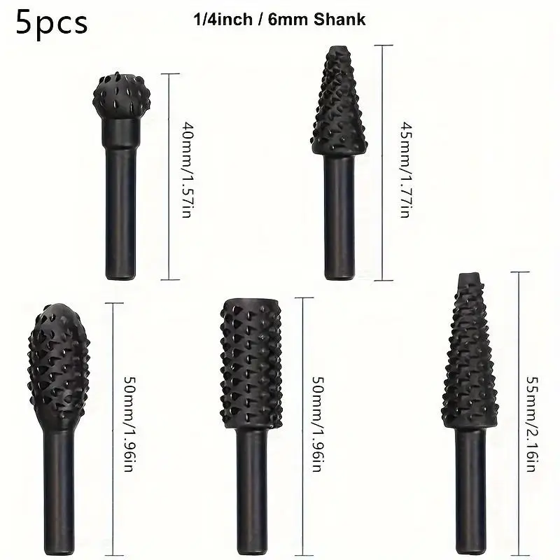 Wood Carving Tools 5pcs Rotary Files Embossing Grinding Head Set for Custom Design Furniture and Craft Carving