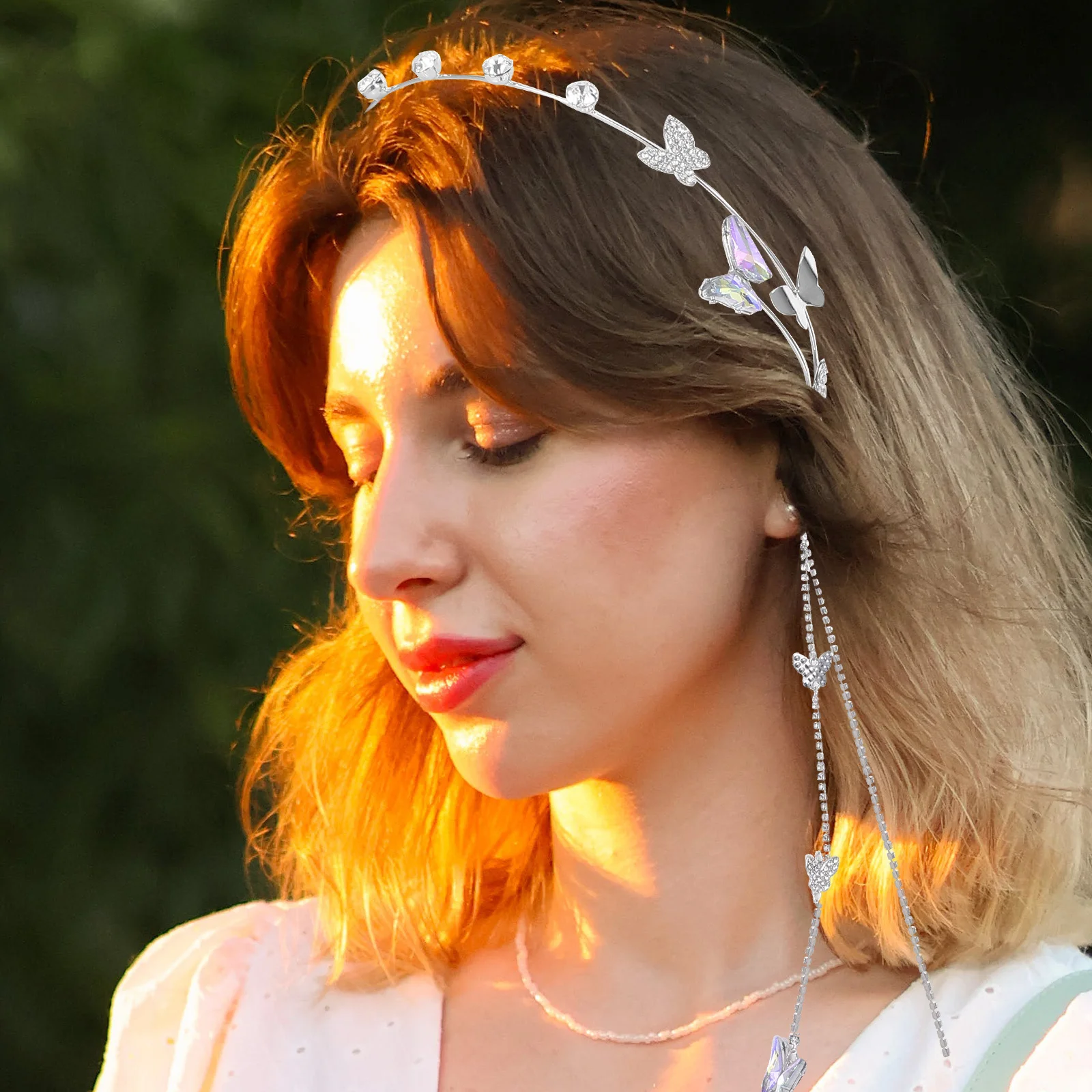 عصابة رأس أنيقة على شكل فراشة كريستالية من الزركون للنساء والفتيات وإكسسوارات حفلات الزفاف