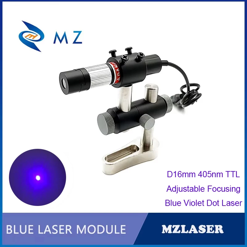 TTL PWM Blue Violet Dot Laser Diode Module Compact Adjustable Focusing D16mm 405nm 5V Spot Laser With Bracket And Power Supply