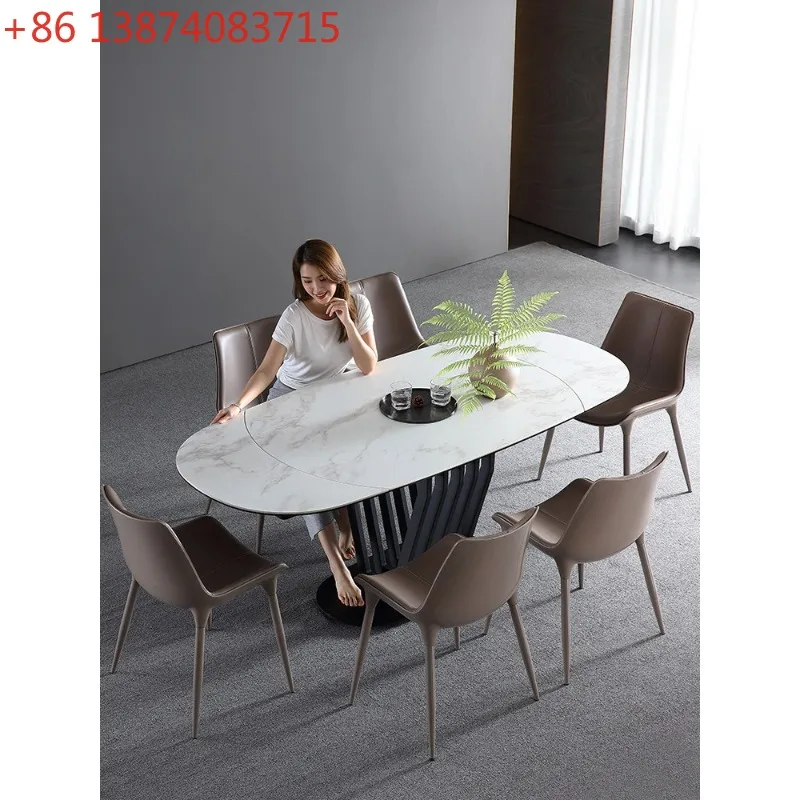 Slate retractable dining table, Italian minimalist light luxury oval rotating table