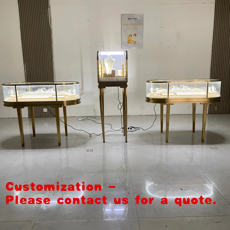 

custom.Hong Zhan Best-selling Glass Jewellery Cabinet LED Lighting Stainless Steel Jewelry Display Shoppi