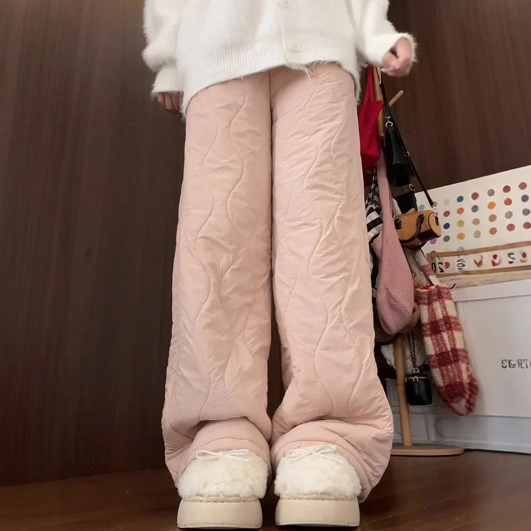 2025 herbst Winter Verdickte Fleece Warme Anti-Kälte Hosen Lamm Samt Gefesselt Breite Bein Casual Hosen Frauen Trendy frische Süße