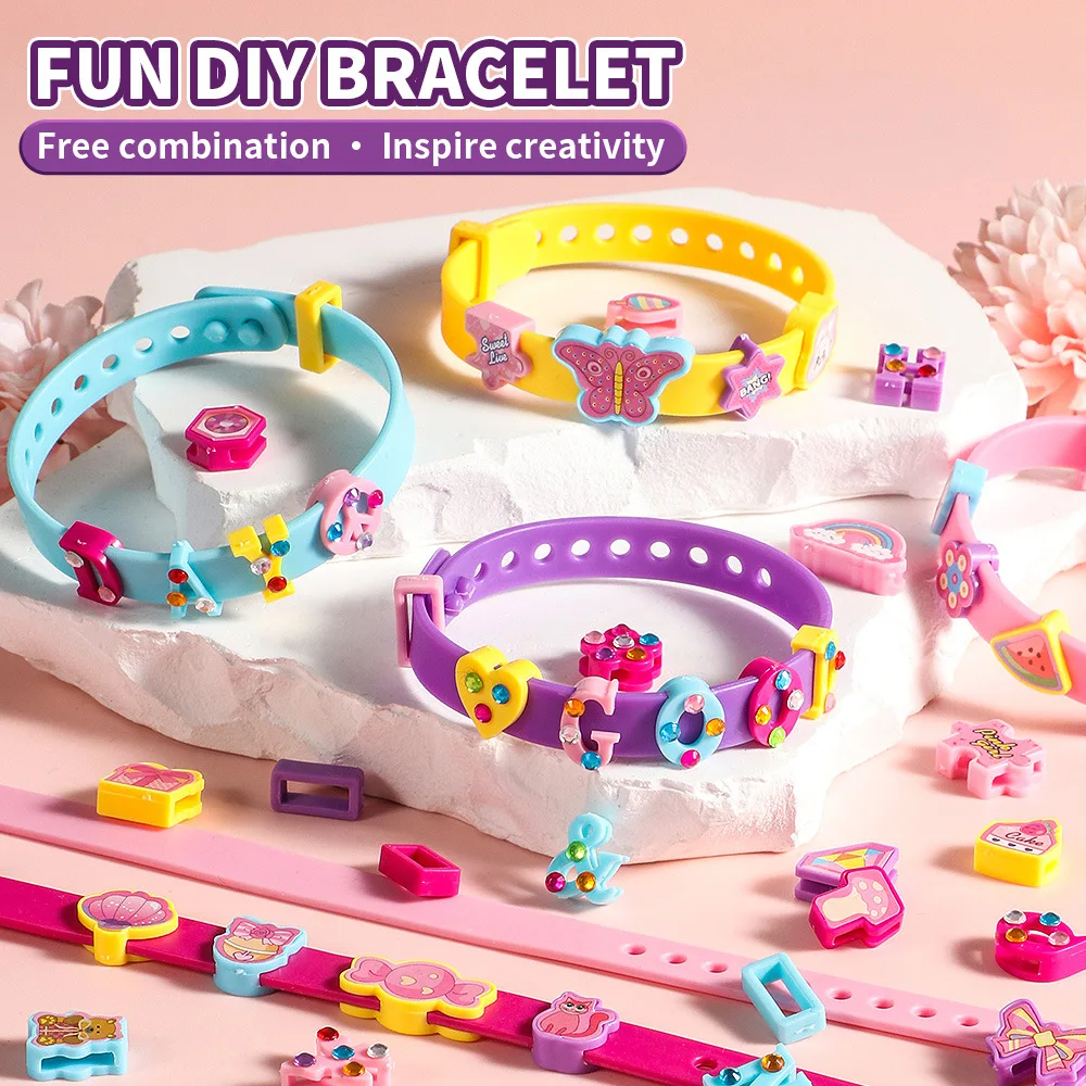 Fun DIY Bracelet Craft Toys Creative Cartoon Shape Letter Making Jewelry Kit for Kids Girls Toy Birthday Christmas Party Gifts
