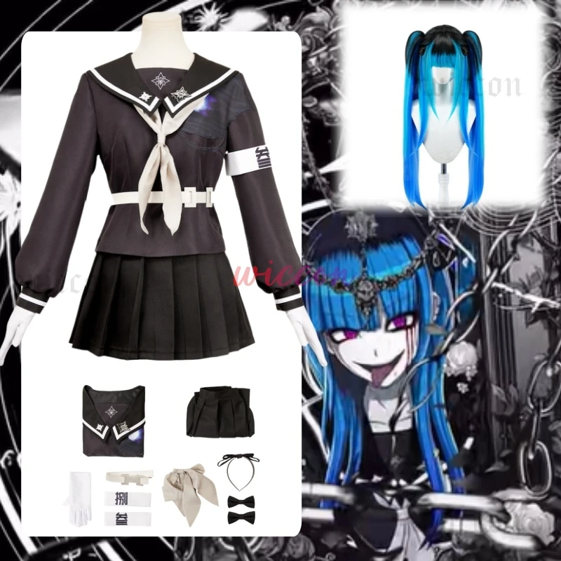 

The Hundred Line Darumi Amemiya Cosplay Costume Wig Battle Uniform Headwear Last Defense Academy Halloween Party for Girls Gifts