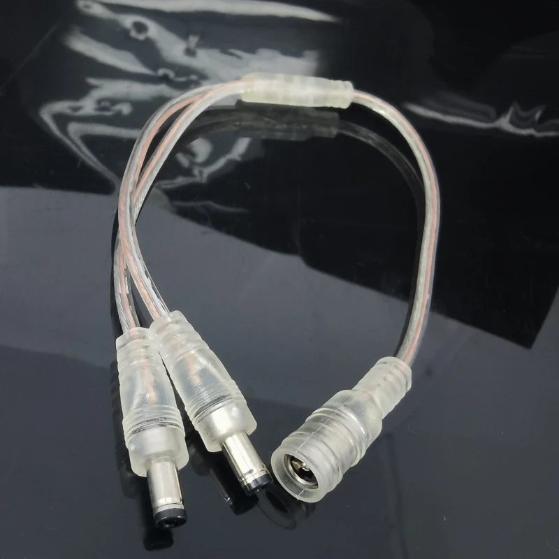 22awg transparent DC 1 female to 2 male cable 5.5x2.1 Power Splitter connector Plug extension cord for neon led strip light M20