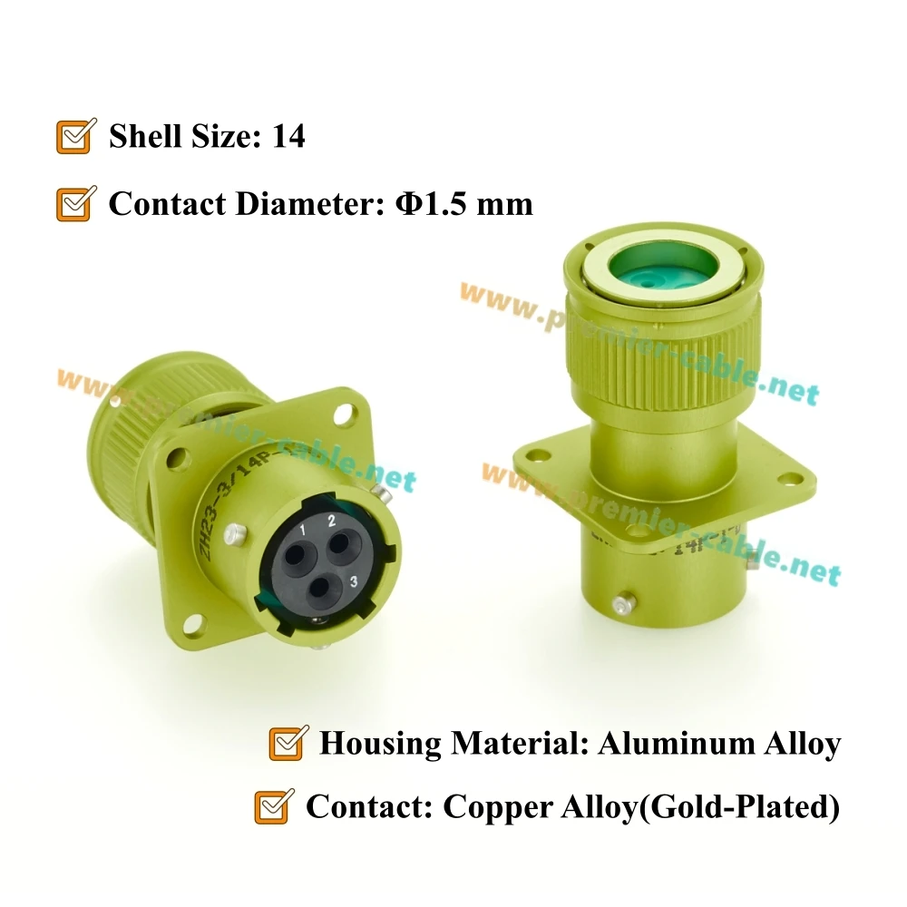 ZH23 Series 3 Pin Female Socket Connector, Shell Size 14, ZH23-3/14P-1-B, СНЦ23-3/14P-1-B, SNTS23-3/14R-1-B