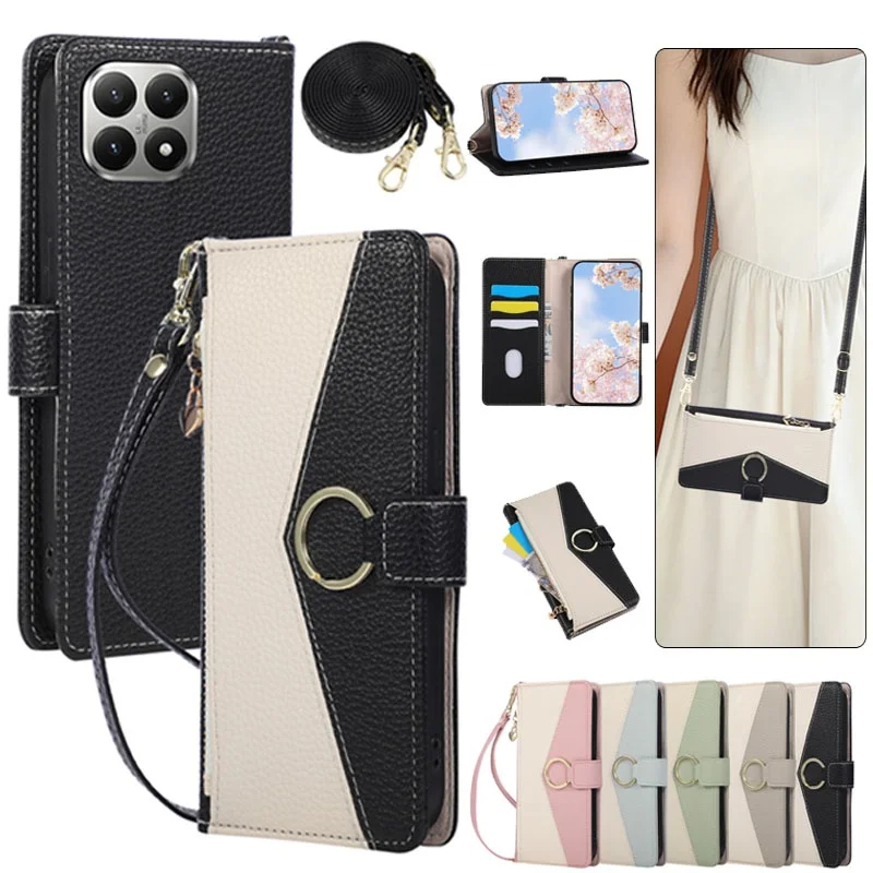 

Crossbody Leather Wallet Phone Case For XiaoMi 17 Ultra 15 14 13 Lite 15T Pro 14T 13T 12T 11T POCO F7 X7 X6 X5 Zipper Card Cover