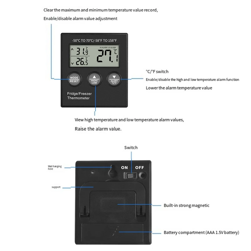 Mini Fridge Thermostat Electronic Digital Thermometer For Household Refrigerator High Low Temperature Alarm -50-70℃